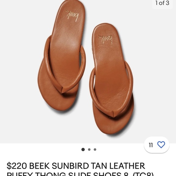 Beek Sunbird tan leather flip-flops. NWOT